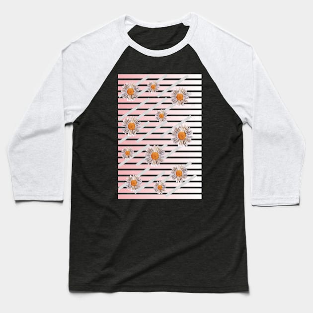 Daisies and stripes Baseball T-Shirt by Evgeniya